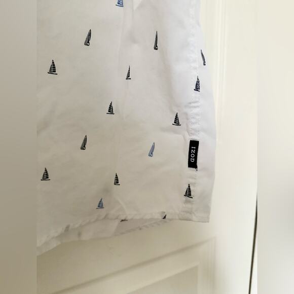 IZOD Short Sleeve Button Down Shirt Sailboats Blue White Cotton Blend Size XXL - Picture 5 of 9